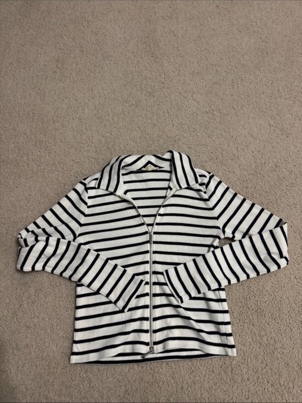 Madewell Navy White Striped Zip Front Knit Top S